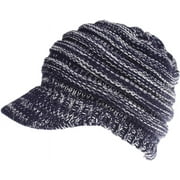 LinYooLi Women Winter Warm Knit Messy High Bun Ponytail Hat Visor Beanie Cap Knitted Baseball Cap